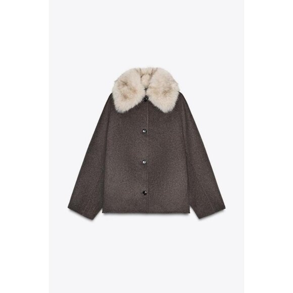 ZARA WOOL JACKET WITH FAUX FUR COLLAR ZW COLLECTION - Picture 6 of 9